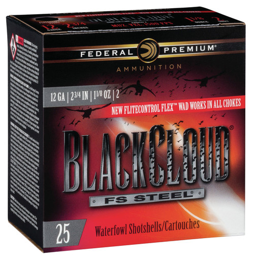 Federal PWBX1472 Black Cloud FS Steel 12 Gauge 2.75 1 1/8 oz 2 Shot 25 Bx/ 10 Cs 836