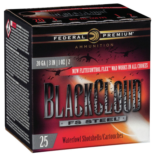 Federal PWBX2092 Black Cloud FS Steel 20 Gauge 3 1 oz 2 Shot 25 Bx/ 10 Cs 3244