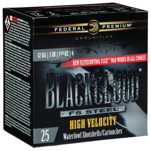 Federal PWBXH1434 Black Cloud F S Steel High Velocity 12 Gauge 3 1 1/8 oz 4 Shot 25 Bx/ 10 Cs 48