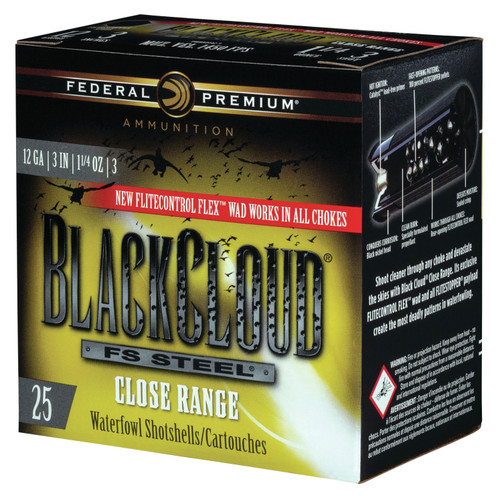 Federal PWBXD1423 Black Cloud F S Steel Close Range 12 Gauge 3 1 1/4 oz 3 Shot 25 Bx/ 10 Cs 1813