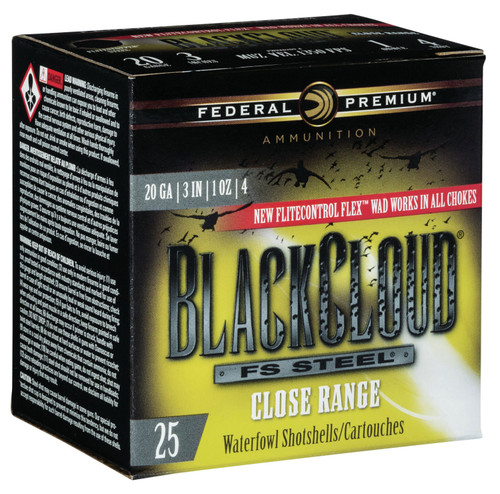 Federal PWBXD2094 Black Cloud F S Steel Close Range 20 Gauge 3 1 oz 4 Shot 25 Bx/ 10 Cs 1747