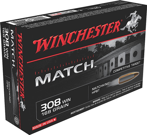 Winchester Ammo S308M Match  308 Winchester 168 GR Sierra MatchKing BTHP 20 Bx/ 10 Cs