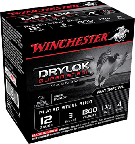 Winchester Ammo XSM1234 Drylock Super Steel Magnum 12 Gauge 3 1 3/8 oz 4 Shot 25 Bx/ 10 Cs 8908