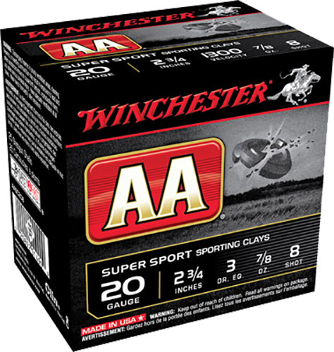Winchester Ammo AASC208 AA Super Sport 20 Gauge 2.75 7/8 oz 8 Shot 25 Bx/ 10 Cs 3324