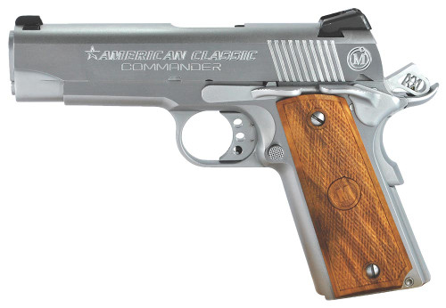 American Classic ACC45C 1911 Commander 45 ACP Single 4.25 8+1 Hardwood w/MAC Logo Grip Hard Chrome Slide American Classic ACC45C 1911 Commander 45 ACP Single 4.25 8+1 Hardwood w/MAC Logo Grip Hard Chrome Slide