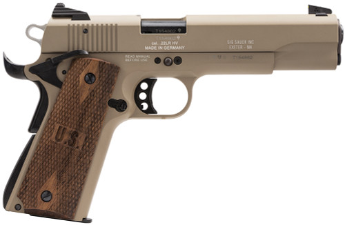 Sig Sauer 191122FDE 1911 Single 22LR 5 10+1 Contrast Sights Rosewood Grip FDE