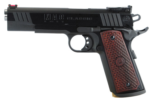 MAC M19CL45B 1911 Classic 45 ACP Single 5 8+1 Hardwood w/MAC Logo Grip Blued Slide MAC M19CL45B 1911 Classic 45 ACP Single 5 8+1 Hardwood w/MAC Logo Grip Blued Slide