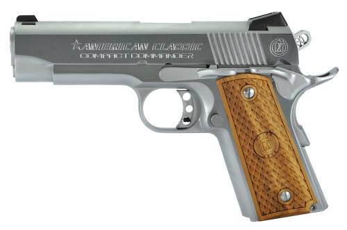 American Classic ACCC45C 1911 Compact Commander 45 ACP Single 4.25 7+1 Hardwood Grip Hard Chrome Slide