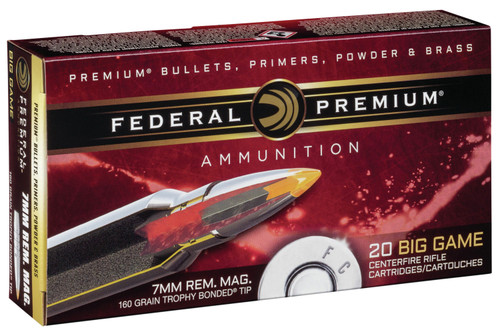 Federal PR7TT1 Premium  7mm Rem Mag 160 GR Trophy Bonded Tip (TB) 20 Bx/ 10 Cs