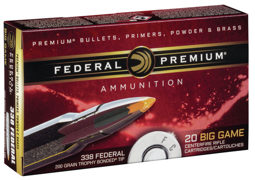 Federal P338FTT2 Premium  338 Federal 200 GR Trophy Bonded Tip 20 Bx/ 10 Cs