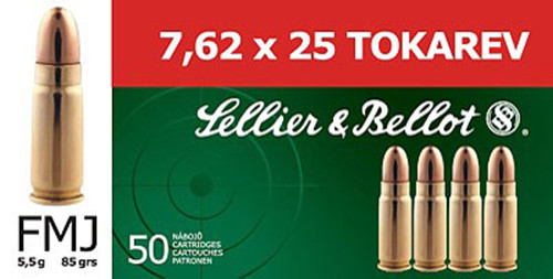 Sellier & Bellot SB762TOK Rifle  7.62X25mm Tokarev 85 GR Full Metal Jacket (FMJ) 50 Bx/ 30 Cs