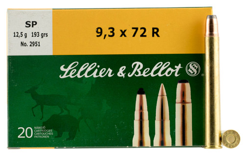 Sellier & Bellot SB9372RA Rifle  9.3mmX72R 193 GR Soft Point (SP) 20 Bx/ 20 Cs