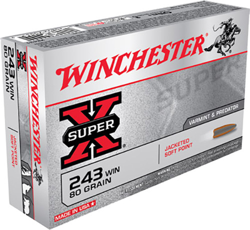 Winchester Ammo X2431 Super-X  243 Winchester 80 GR Pointed Soft Point (PSP) 20 Bx/ 10 Cs