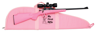 Model 220 Youth Package With Lock .22 Long Rifle 16.125 Inch Barrel Blue Finish Pink Synthetic Stock Includes Mount/Scope/Case