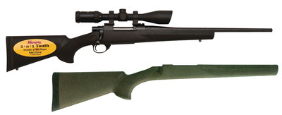 Howa/Hogue Youth Combo .243 Winchester 20 Inch Barrel Blue Finish Black Hogue Youth Stock and OD Green Hogue Adult Stock 5 Rounds With 3-9x40mm Riflescope