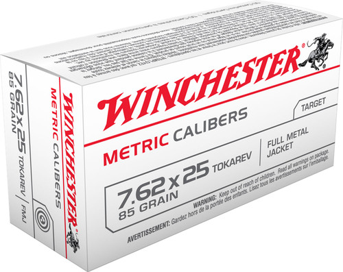 Winchester Ammo MC762TOK USA Metric 7.62X25mm Tokarev 85 GR Full Metal Jacket (FMJ) 50 Bx/ 30 Cs