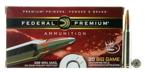 Federal P338B2 Premium  338 Winchester Magnum 250 GR Nosler Partition (NP) 20 Bx/ 10 Cs