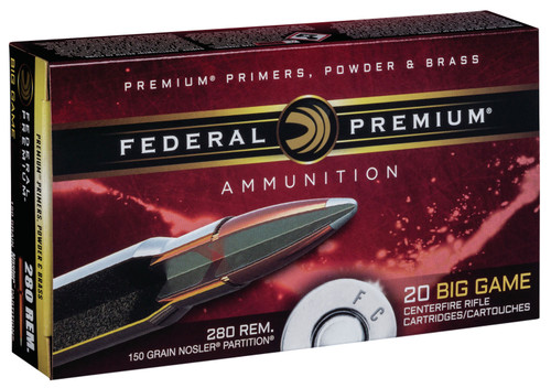 Federal P280A Premium  280 Remington 150 GR Nosler Partition (NP) 20 Bx/ 10 Cs