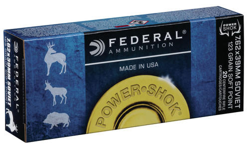 Federal 76239B Power-Shok  7.62x39mm Soviet 123 GR Jacketed Soft Point (JSP) 20 Bx/ 10 Cs