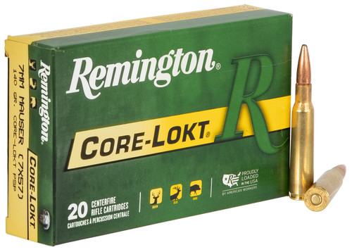 Remington Ammunition R7MSR1 Core-Lokt  7x57mm Mauser 140 GR Core-Lokt Pointed Soft Point 20 Bx/ 10 Cs