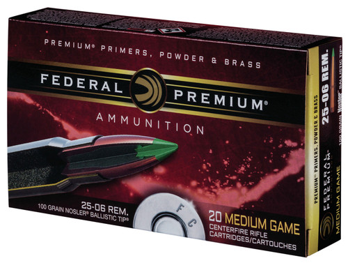 Federal P2506D Premium  25-06 Remington 100 GR Nosler Ballistic Tip (NBT) 20 Bx/ 10 Cs