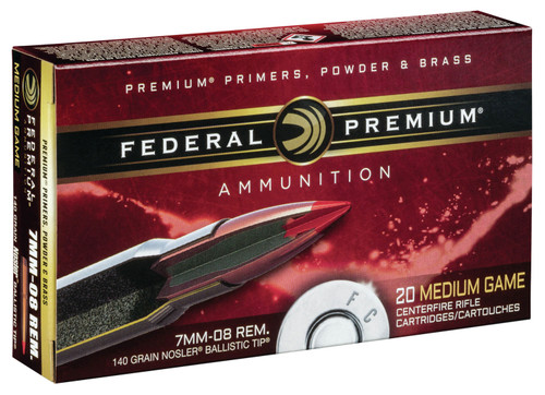 Federal P708B Premium  7mm-08 Remington 140 GR Nosler Ballistic Tip 20 Bx/ 10 Cs
