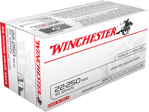 Winchester Ammo USA222502 USA  22-250 Remington 45 GR Jacketed Hollow Point (JHP) 40 Bx/ 10 Cs