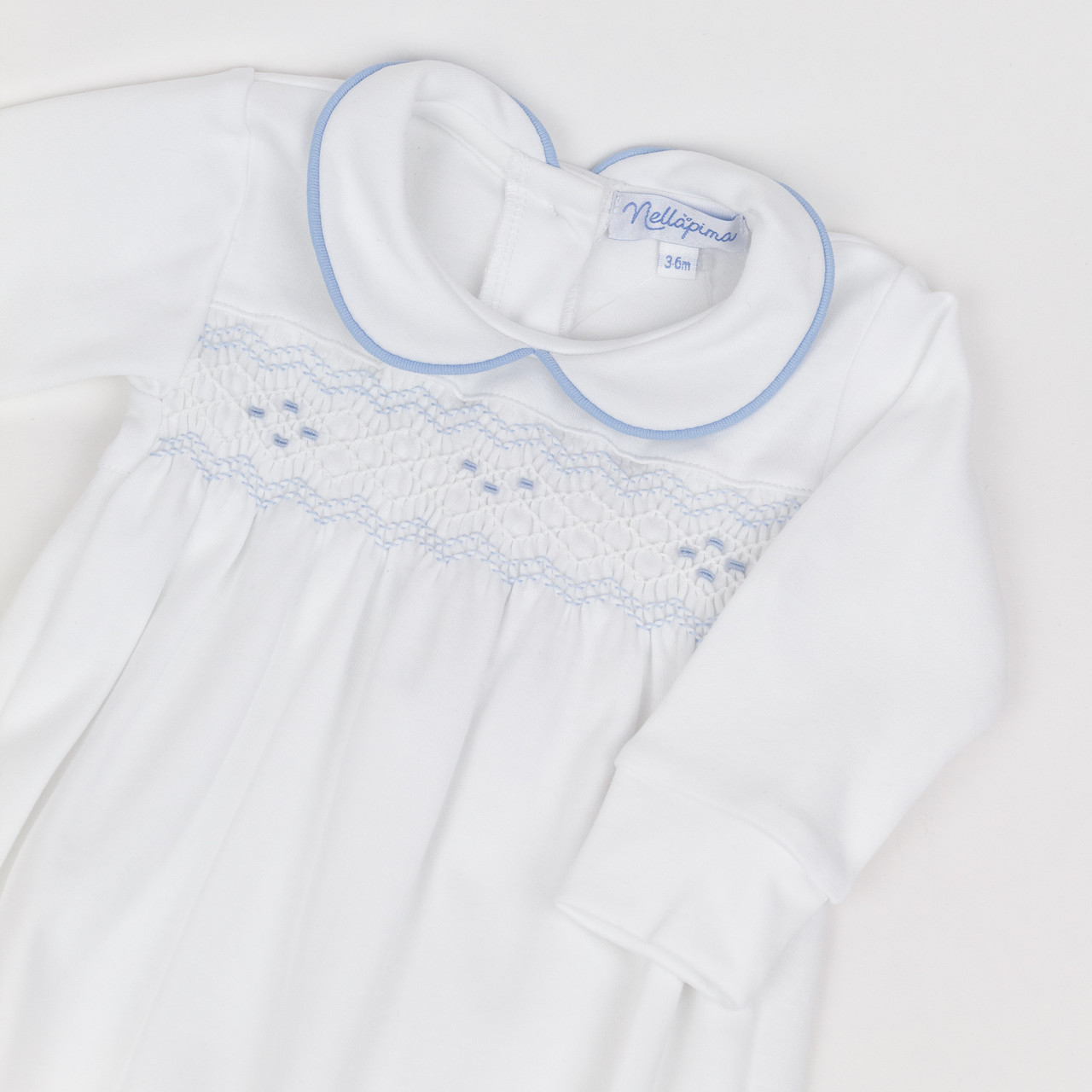 Nella Pima Soft Blue Smocked Baby Footie