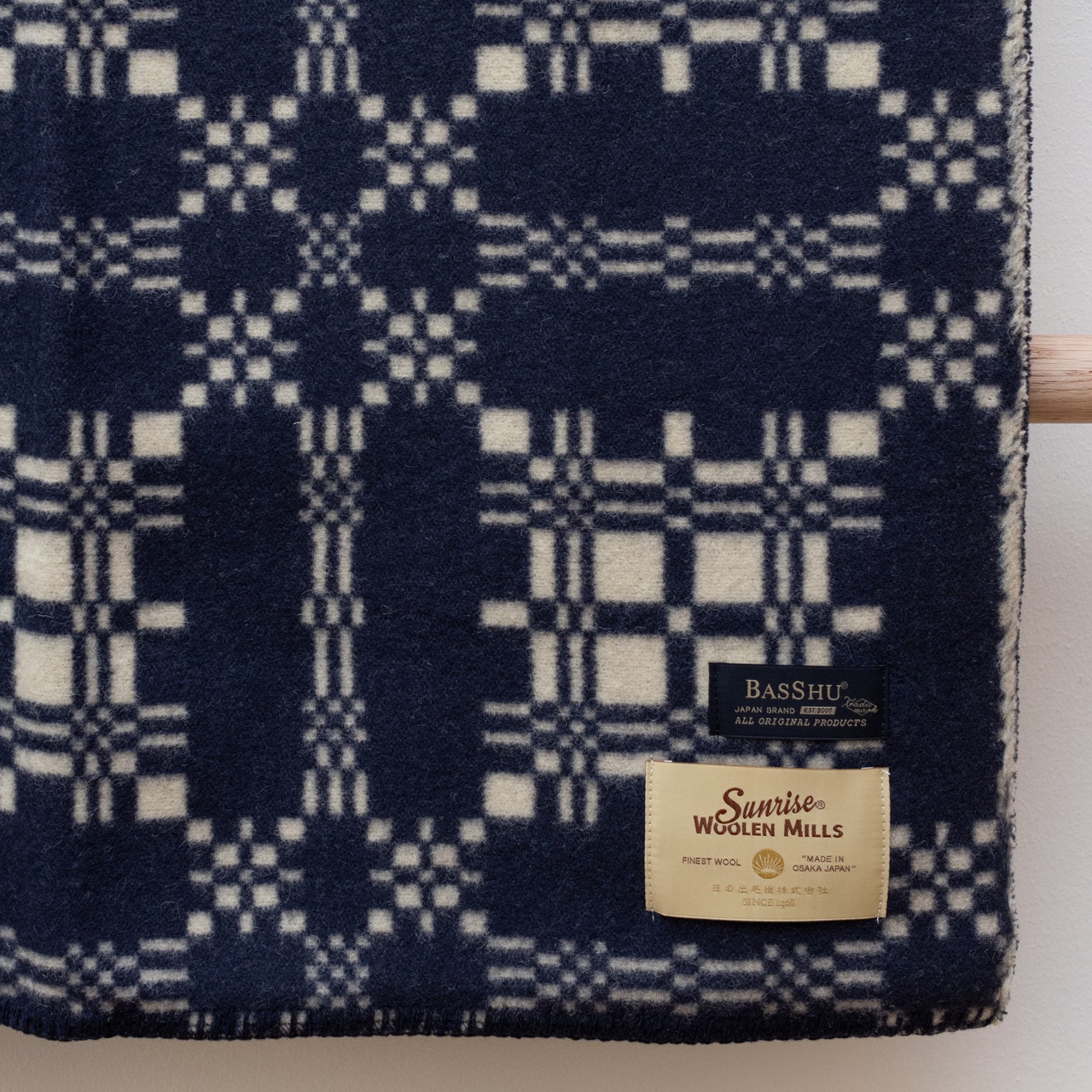 BasShu Wool Blanket, Jacquard Navy - Salter House