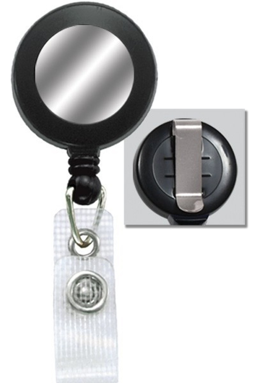 Round Badge Reel W/ Silver Sticker, Reinforced Vinyl Strap & Belt Clip  2120-31XX - QTY. 25 