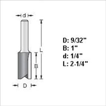 Amana 45212 9/32"D Straight Plunge Router Bit 1/4" Shank