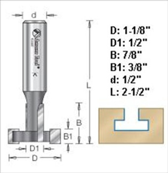 Amana 45662 1-3/8"D T-Slot Router Bit 3/8 Kerf 1/2" Shank