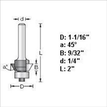 Amana 47204 45 Degree Bevel Trim Router Bit 1/4" Shank