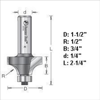 Amana 49516 1/2" Radius Roundover Router Bit 1/4" Shank