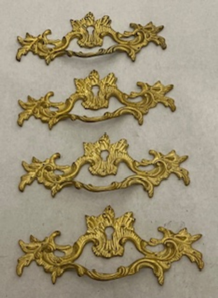 French Louis XV Brass Handle with Keyhole set of 4
