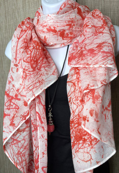 Hand Painted Cotton/Viscose Scarf/Wrap/Shawl - Winter Red