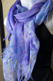 Hand Painted Linen Fringe Scarf - Amethyst 