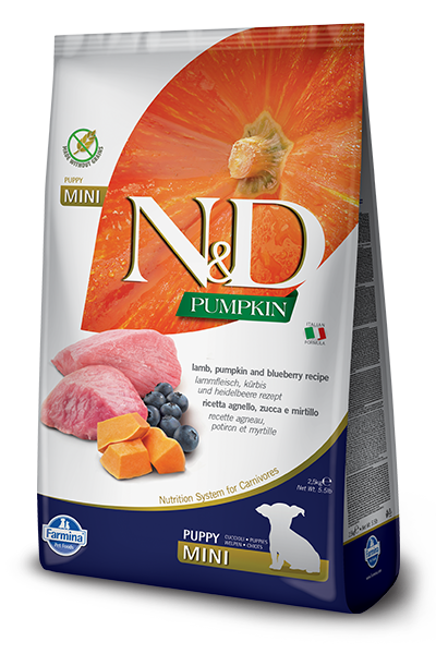 Farmina - N&D PUMPKIN - Lamb, Pumpkin & Blueberry Recipe  Puppy/Mini Breed Dry Dog Food