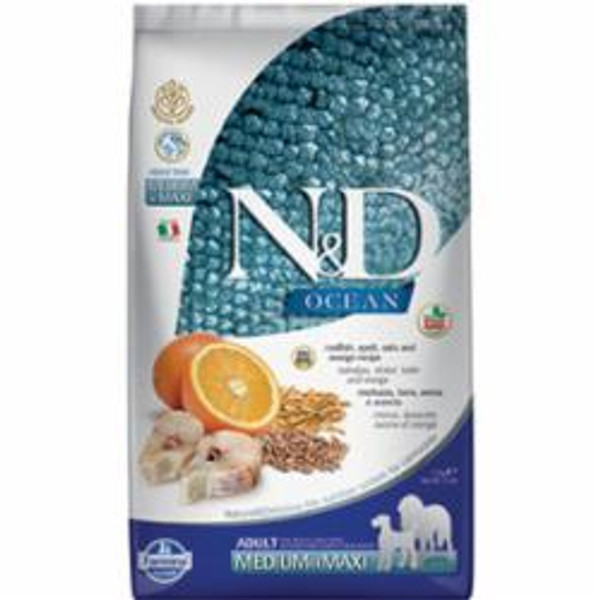 Farmina - N&D OCEAN Ancestral Grains - Codfish, Spelt, Oats & Orange  Recipe Adult Med/Max Adult Dry Dog Food