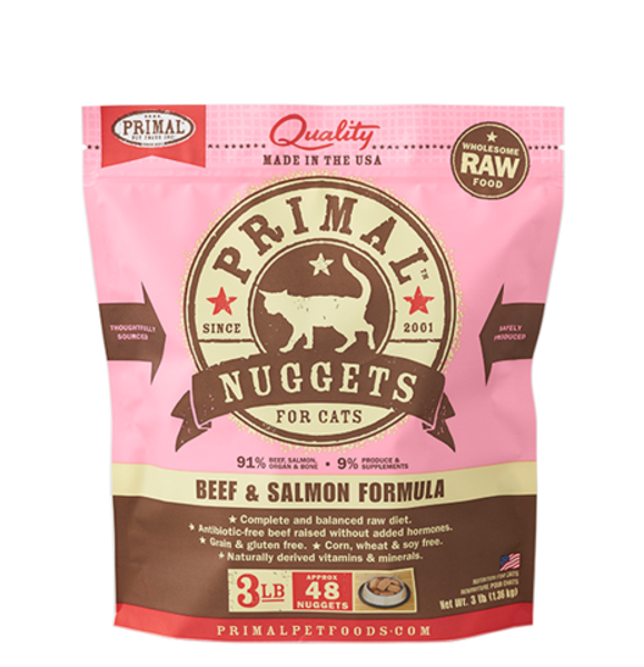 Primal - Frozen Beef & Salmon RAW Nuggets Cat Food / 3 lb.