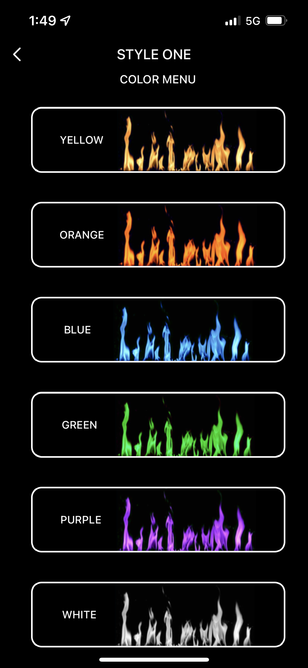 App flame color menu