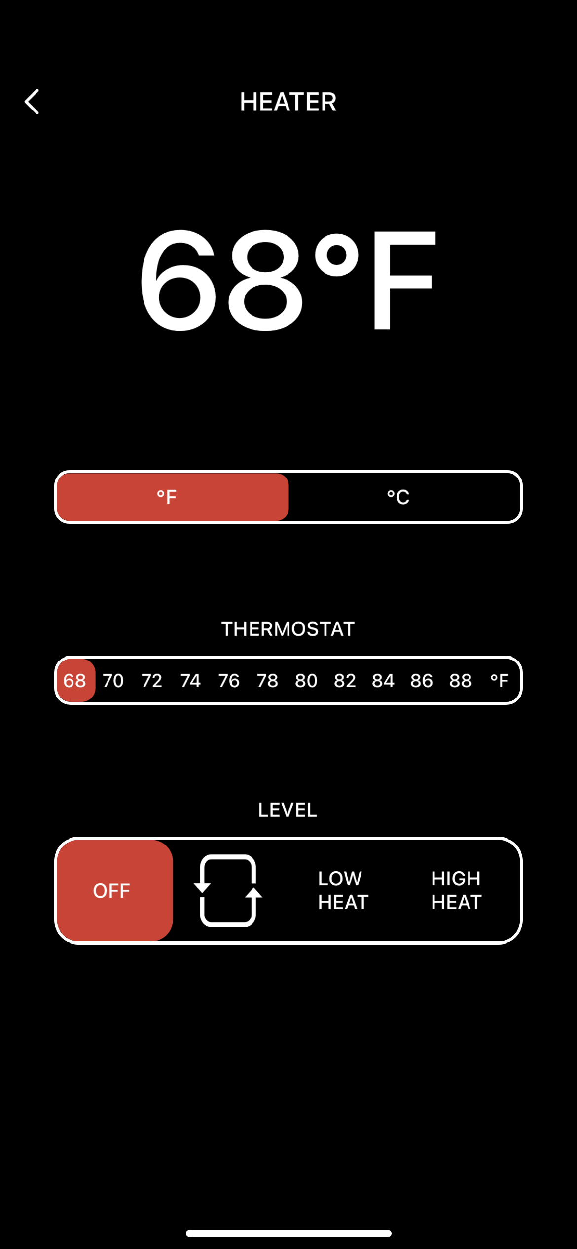App heater controls