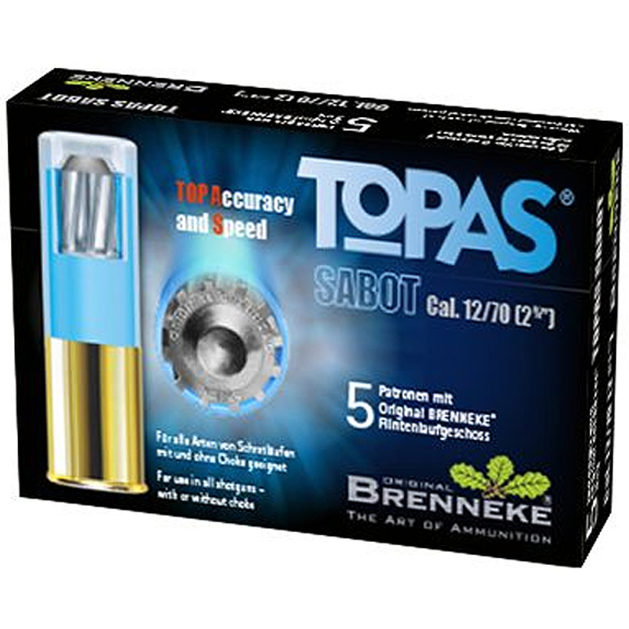 Brenneke TOPAS 12 Gauge Ammunition 5 Rounds 2-3/4 Shell 309 Grain Rifled  Sabot Lead Slug 1673fps [FC-4030128121932] - Cheaper Than Dirt