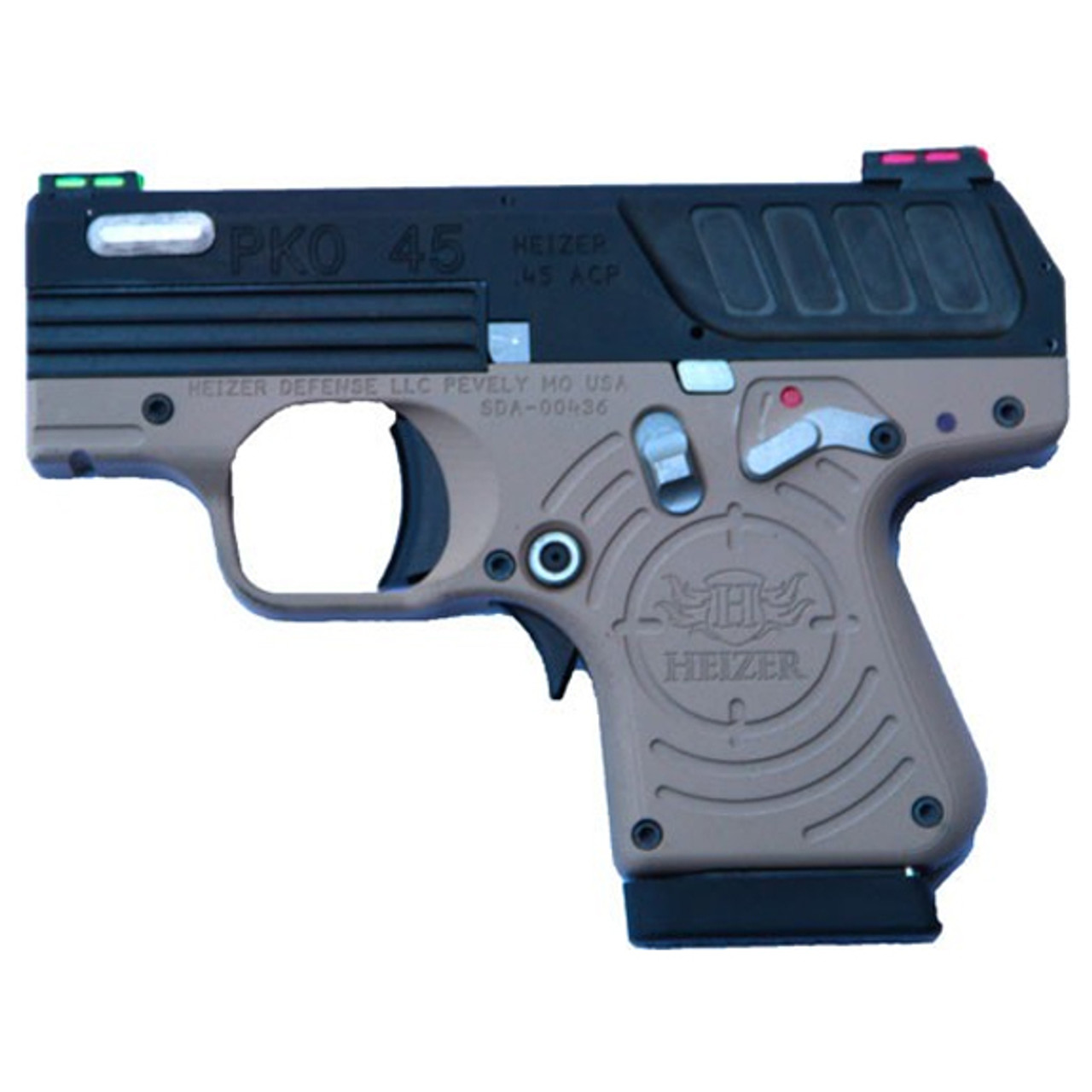 Heizer Defense PKO-45 .45 ACP Semi Auto Pistol 2.75 Barrel 7 Rounds Fixed  3-Dot Fixed Sights Stainless Steel Black Slide Desert Sand Frame Finish  [FC-858912007088] - Cheaper Than Dirt