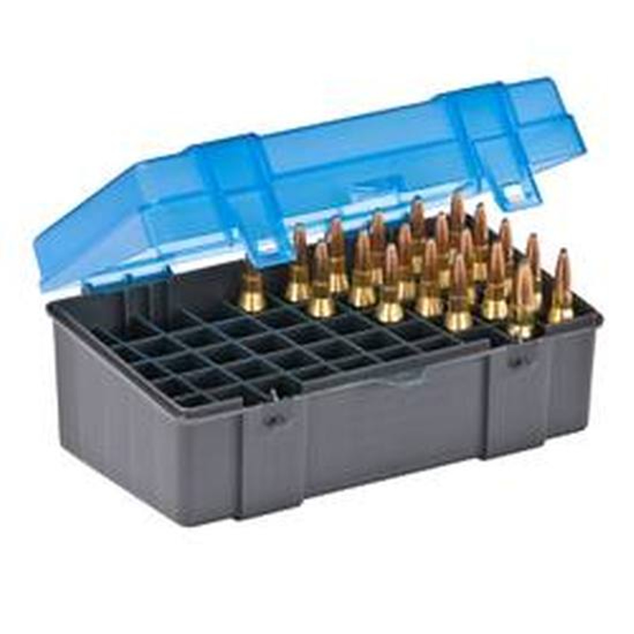Plano Ammo Box 50 Rounds Medium Rifle Polymer Flip Top Blue  [FC-024099122955] - Cheaper Than Dirt