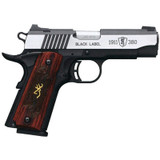 Browning Black Label Medallion Pro 1911 Semi Auto Pistol 380 ACP 3.62" Barrel 8 Rounds Rosewood Grips Night Sights Black/Stainless Steel [FC-023614443773]