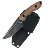 American Buffalo Knife & Tool Desert Predator Knife 3.5" Plain Edge Drop Point D2 Stone Washed Steel Blade Coyote Tan G-10 Handles Pocket Clip [FC-815949013208]