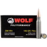 Wolf Polyformance .308 Win Ammunition 145 Grain Bi-Metal FMJ Steel Case 2800 fps [FC-AMM-597-010]