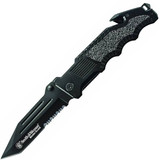 S&W Border Guard 2 Folding Knife 4.4" Tanto Blade Partially Serrated Edge Seat Belt Cutter Glass Breaker Aluminum Handle Black SWBG2TS [FC-028634702466]