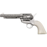 Taylor's & Co. Inc. 1873 Cattle Brand .45 LC Single Action Revolver 5.5" Barrel 6 Rounds Blade Front Simulated Ivory Grip Engraved Nickel Finish [FC-839665000328]